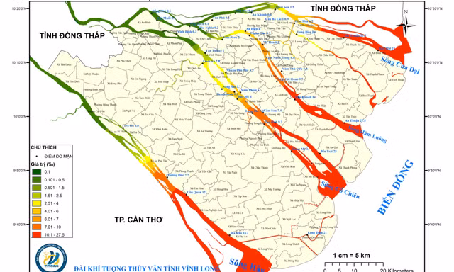 Xâm nhập mặn lấn sâu gần 60km tại Đồng bằng sông Cửu Long