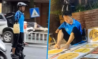 Li Xiangyang bận rộn với công việc giao đồ ăn và viết thư pháp ở các địa điểm du lịch.