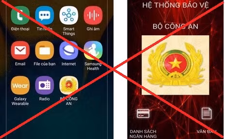 Các đối tượng yêu cầu nạn nhân tải và cài đặt ứng dụng mạo danh phần mềm do Bộ Công an cung cấp có hình ảnh hiển thị là Công an hiệu và mang tên “Bộ Công an”.