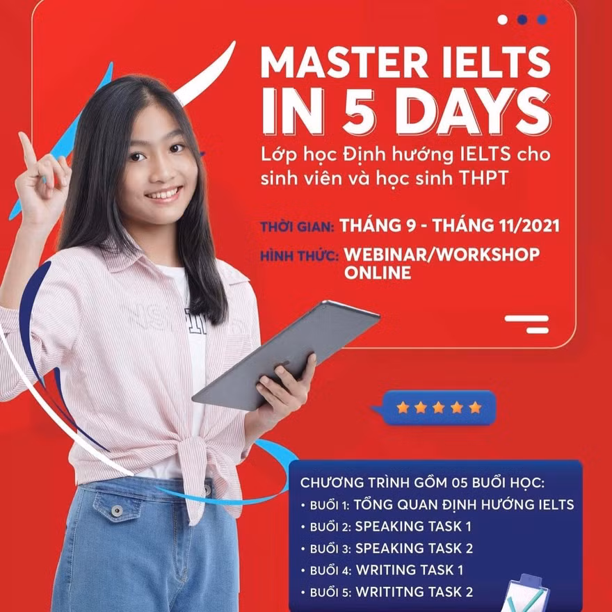 Chương trình “Master IELTS in 5 days” dành cho 10.000 học viên trên toàn quốc.