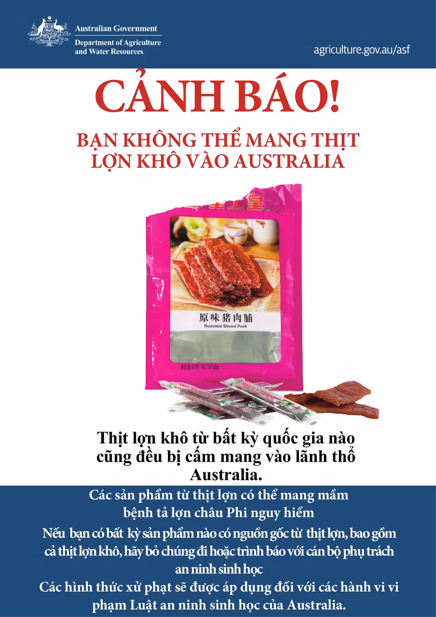 Australia cấm mang thịt lợn khô từ bât cứ quốc gia nào vào nước họ.