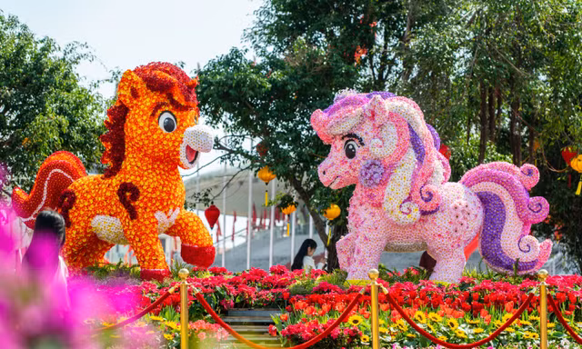 Ngắm nhìn ngựa Bính Ngọ bằng hoa bên bờ vịnh Hạ Long