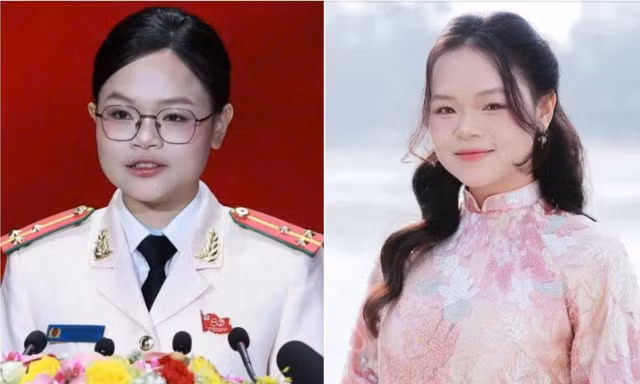 Nữ thượng úy phát biểu tại Lễ kỷ niệm 80 năm Ngày truyền thống lực lượng An ninh nhân dân