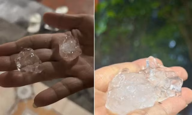 Mây dông phát triển mạnh gây mưa đá ở Hà Nội