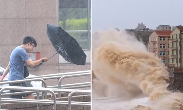 Sóng cao hơn 15 mét ở ven biển tỉnh Chiết Giang khi bão Bavi tiến gần.