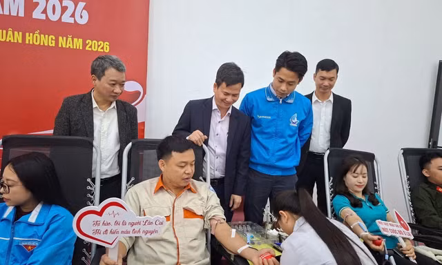 Các tình nguyện viên hiến máu tại chương trình.