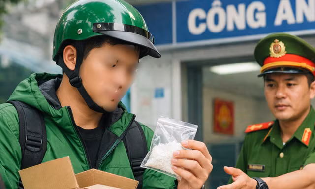 Nghi có ma túy, shipper chở thẳng túi hàng đến đồn công an