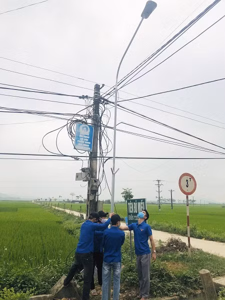 Các ĐVTN miệt mài lắp bóng đèn