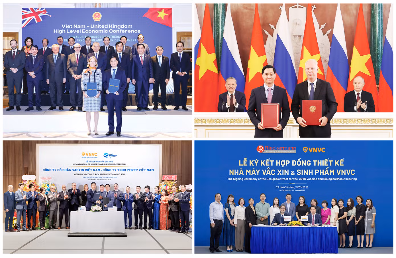 VNVC ký kết hợp tác với Quỹ Đầu tư Trực tiếp của Nga (RDIF), các hãng dược phẩm Pfizer, GSK, Tập đoàn Rieckermann, các buổi lễ có sự chứng kiến của Tổng Bí thư, Chủ tịch nước Tô Lâm, Tổng thống Nga Vladimir Putin và lãnh đạo cấp cao của các nước.
