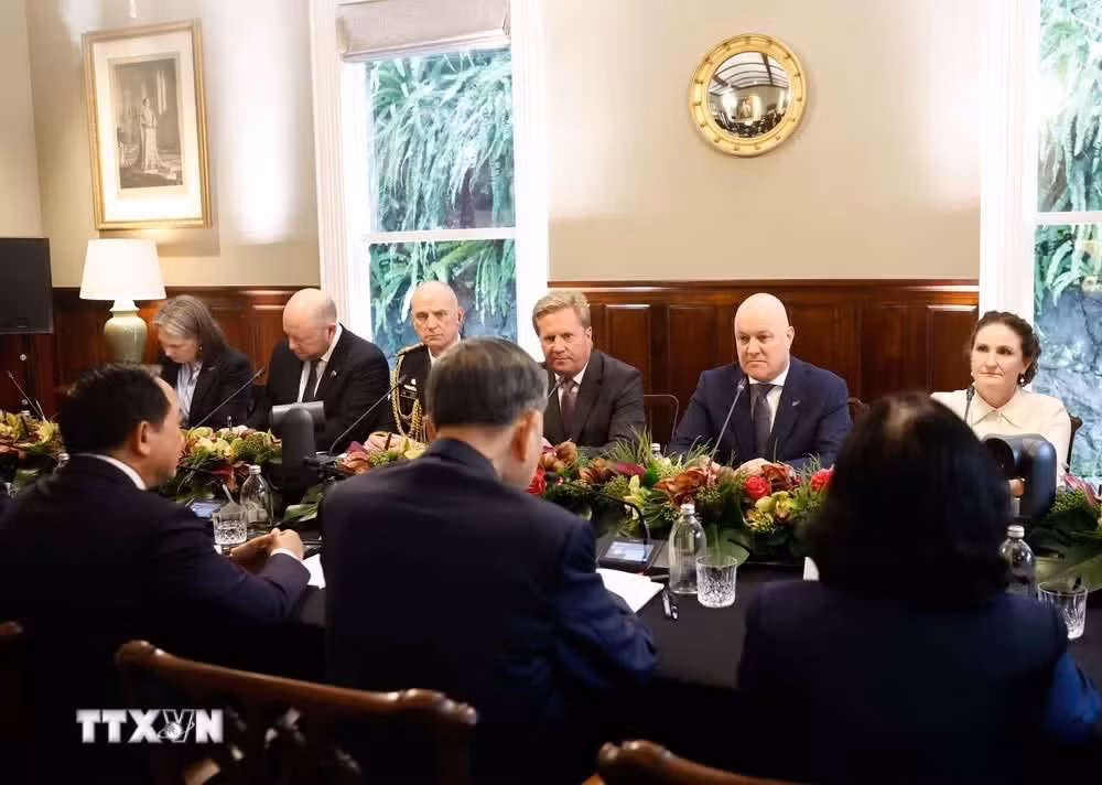 Tổng Bí thư, Chủ tịch nước Tô Lâm hội đàm chính thức với Thủ tướng New Zealand Christopher Luxon. (Ảnh: Thống Nhất/TTXVN)