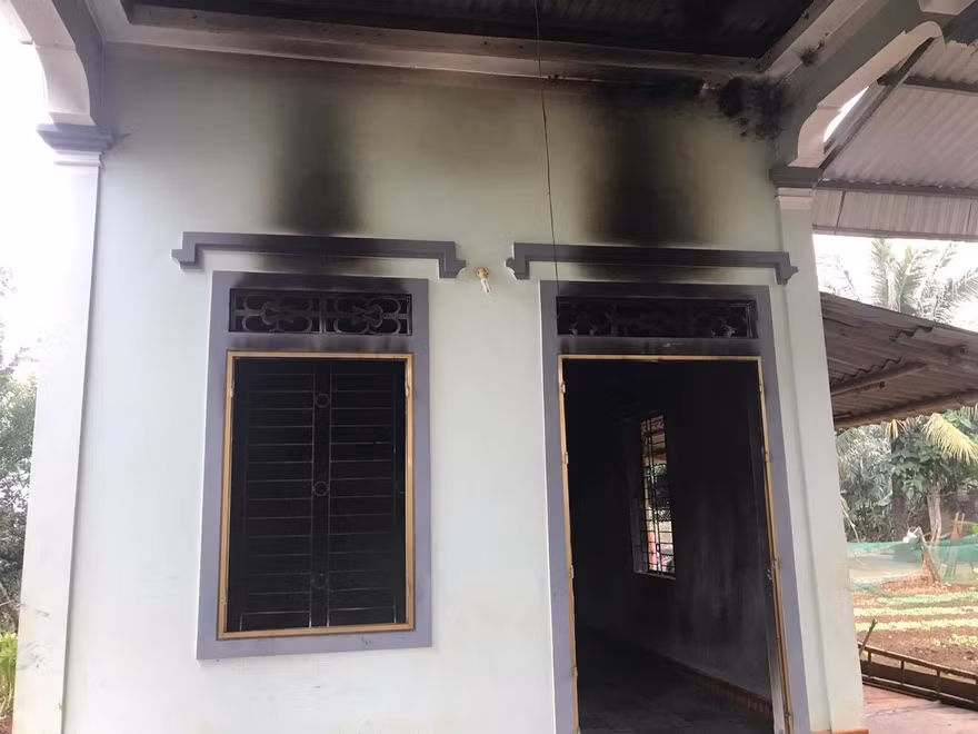 Ngôi nhà chị Nga nơi xảy ra đám cháy.