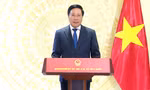 Phó Thủ tướng thường trực Phạm Bình Minh phát biểu tại CAEXPO bằng hình thức ghi hình. (Ảnh: Mofa)