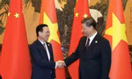 Chủ tịch nước Võ Văn Thưởng trong cuộc hội kiến Chủ tịch Trung Quốc Tập Cận Bình ngày 20/10. (Ảnh: TTXVN)