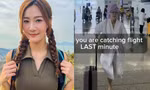 Nữ diễn viên mặc áo choàng tắm chạy quanh sân bay