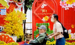 Bệnh nhân ngồi xe lăn ngắm đường hoa đặc biệt trong bệnh viện ngày giáp Tết