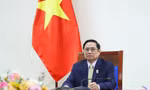 Thủ tướng Phạm Minh Chính tại cuộc điện đàm. (Ảnh: Mofa)