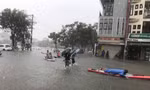 Đường phố Đà Nẵng hóa sông, người dân đổ ra chèo thuyền, bắt cá mặc thành phố can ngăn