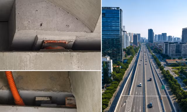 Cận cảnh loạt gối cầu vành đai 3 ở Hà Nội bị xô lệch, biến dạng