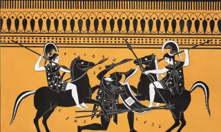 Hình minh họa mô tả các chiến binh Amazons trong trận chiến từ Bộ sưu tập des vases grecs de le Comte de M Lamberg, quyển II, Bảng 17, Paris, từ năm 1813 đến năm 1824, của Alexandre de Laborde.