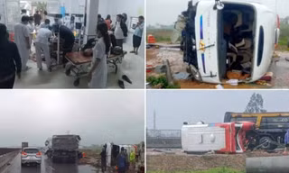 Xe chở giáo viên và học sinh gặp nạn ở đường cao tốc Diễn Châu - Bãi Vọt