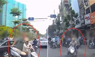 Tài xế nước ngoài lôi cả người và chiếc xe máy vào lề đường
