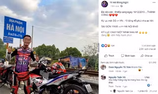 T.H.Đ.A. đăng "thành tích" một mình chạy xe máy từ Sài Gòn ra Hà Nội 19 tiếng 45 phút - Ảnh: chụp lại từ Facebook Tô Hà Đông Nghi