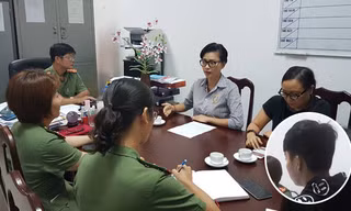 Nhà sản xuất - diễn viên Ngô Thanh Vân và sinh viên Tr tại buổi làm việc với Công an tỉnh Bà Rịa-Vũng Tàu