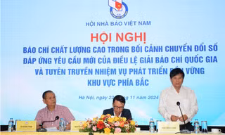Toàn cảnh Hội nghị báo chí chất lượng cao trong bối cảnh chuyển đổi số đáp ứng yêu cầu mới của Điều lệ Giải báo chí quốc gia và tuyên truyền nhiệm vụ phát triển bền vững khu vực phía Bắc. 