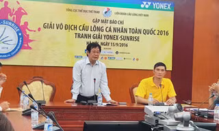  Phó chủ tịch kiêm TTK Liên đoàn Cầu lông Việt Nam Lê Thanh Sang phát biểu tại họp báo