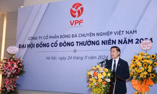 Chủ tịch HĐQT VPF Trần Anh Tú báo cáo về tình hình kinh doanh, tổ chức giải năm 2024 (ảnh VPF)