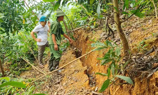 Vết nứt sườn núi thuộc khu Dốc Chợ, xã Trường Sơn (Lục Nam).