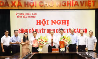 Phó Chủ tịch Thường trực UBND tỉnh Bắc Giang Mai Sơn trao Quyết định cho các đồng chí được bổ nhiệm, bổ nhiệm lại.