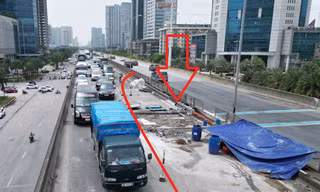 Đường Vành đai 3 ùn tắc nhưng công trường ‘vắng bóng’ công nhân