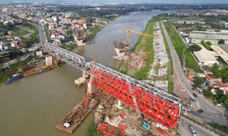 Tiến độ cầu đường sắt mới vượt sông Đuống