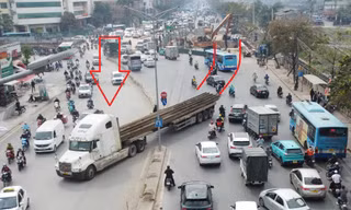 CSGT ‘truy’ ô tô ngược chiều trên đường Giải Phóng đoạn qua dự án hầm chui Vành đai 2,5