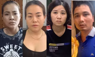 Nhóm đối tượng từ trái qua Chính, Hà, Phương và Sự. Ảnh cơ quan công an cung cấp.