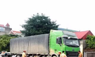 Xe tải rơi bánh sau cú 'hôn' dải phân cách 