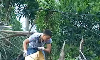 Đối tượng đang thực hiện hành vi pha chế xăng dầu trái phép