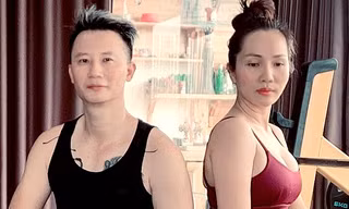 Vợ chồng Hoàng Bách tập thể dục đôi