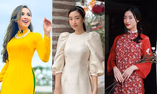 Ngắm loạt áo dài vừa nền nã vừa xinh đẹp của dàn hoa hậu, á hậu dịp Tết Tân Sửu 