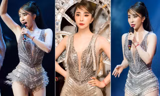Quỳnh Nga đeo đôi cánh lông vũ carnaval hoành tráng, khoe vòng một nóng bỏng