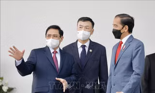 Hình ảnh Thủ tướng Phạm Minh Chính chào xã giao Tổng thống Indonesia