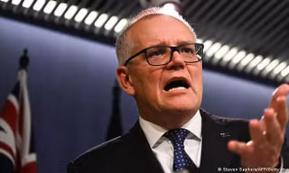 Ông Scott Morrison đã tổ chức cuộc họp báo lớn đầu tiên kể từ khi đảng của ông bị loại khỏi chính phủ vào tháng 5. Ảnh: DW