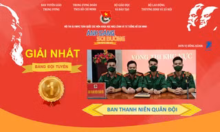 Các thành viên đội tuyển Thanh niên Quân đội tham dự Vòng Chung kết Hội thi Olympic toàn quốc các môn khoa học Mác - Lênin và tư tưởng Hồ Chí Minh “Ánh sáng soi đường”.