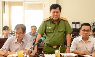 Đại tá Lưu Thành Tín – Phó giám đốc Công an tỉnh Kiên Giang tại cuộc họp báo sáng nay.