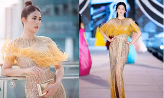 ‘Đụng hàng’ váy dạ hội của Ngọc Thảo, Hoa hậu Ngọc Hân quyến rũ không thua kém đàn em