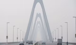 12h trưa 22/1, cây cầu dây văng lớn nhất Việt Nam phủ kín trong lớp sương mù dày đặc.