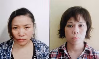 Đối tượng Phạm Thị Nguyệt (trái) và Nguyễn Thị Thanh Trang tại cơ quan công an. Ảnh: Cơ quan công an cung cấp.
