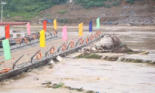 Nước sông Hồng dâng cao, cầu phao Phong Châu tạm dừng hoạt động