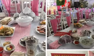 Cỗ cưới nhà hàng chuẩn bị theo yêu cầu của Út nhưng không ai đến dự